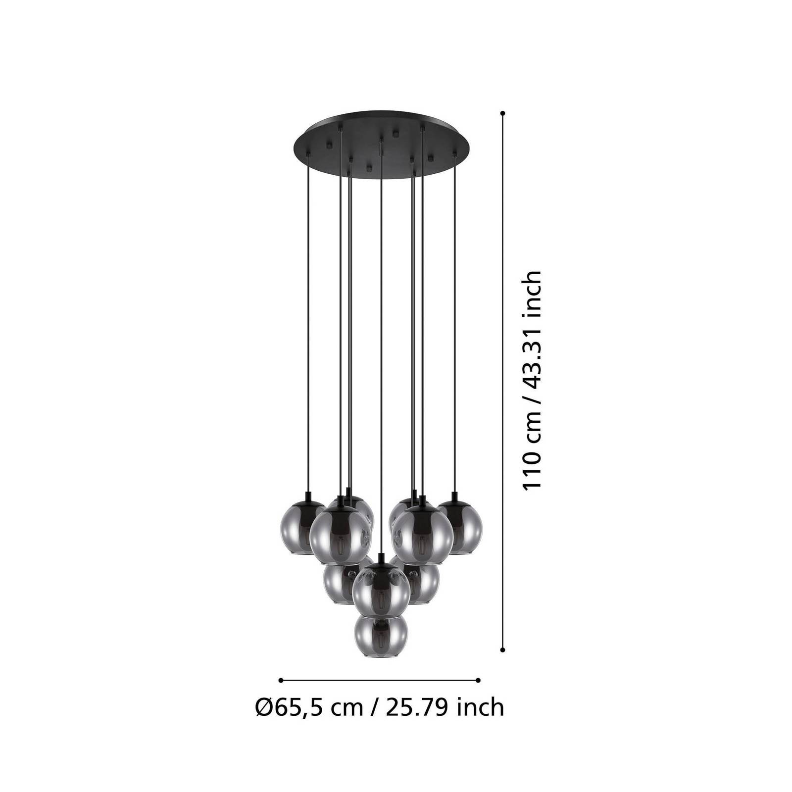 Lampa wisząca Ariscani, czarna, Ø 65 cm, stal/szkło, 10-punktowa.