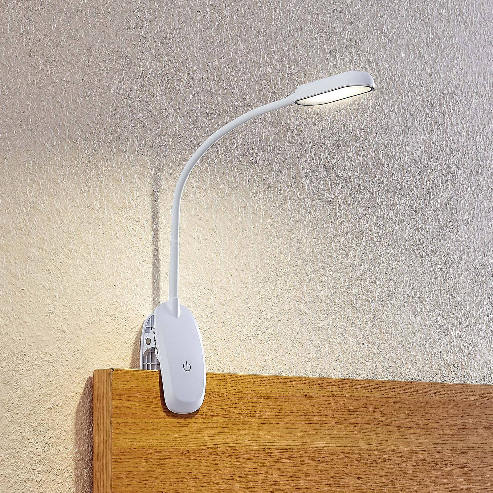 Prios LED klämlampa Najari vit laddningsbart batteri USB 51 cm hög