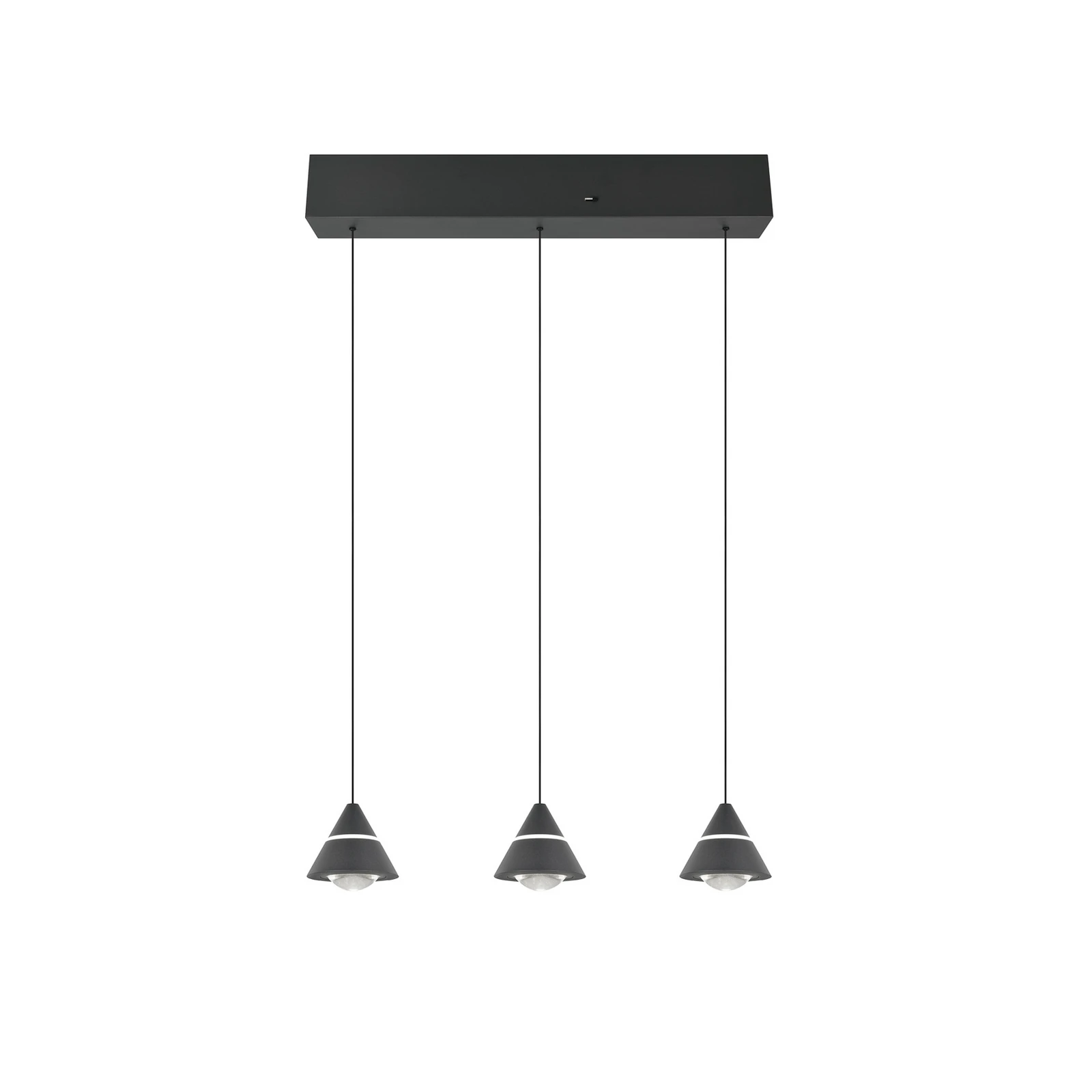 Lampă suspendată LED Romeo, lungime 55 cm, negru, metal, 3 becuri.