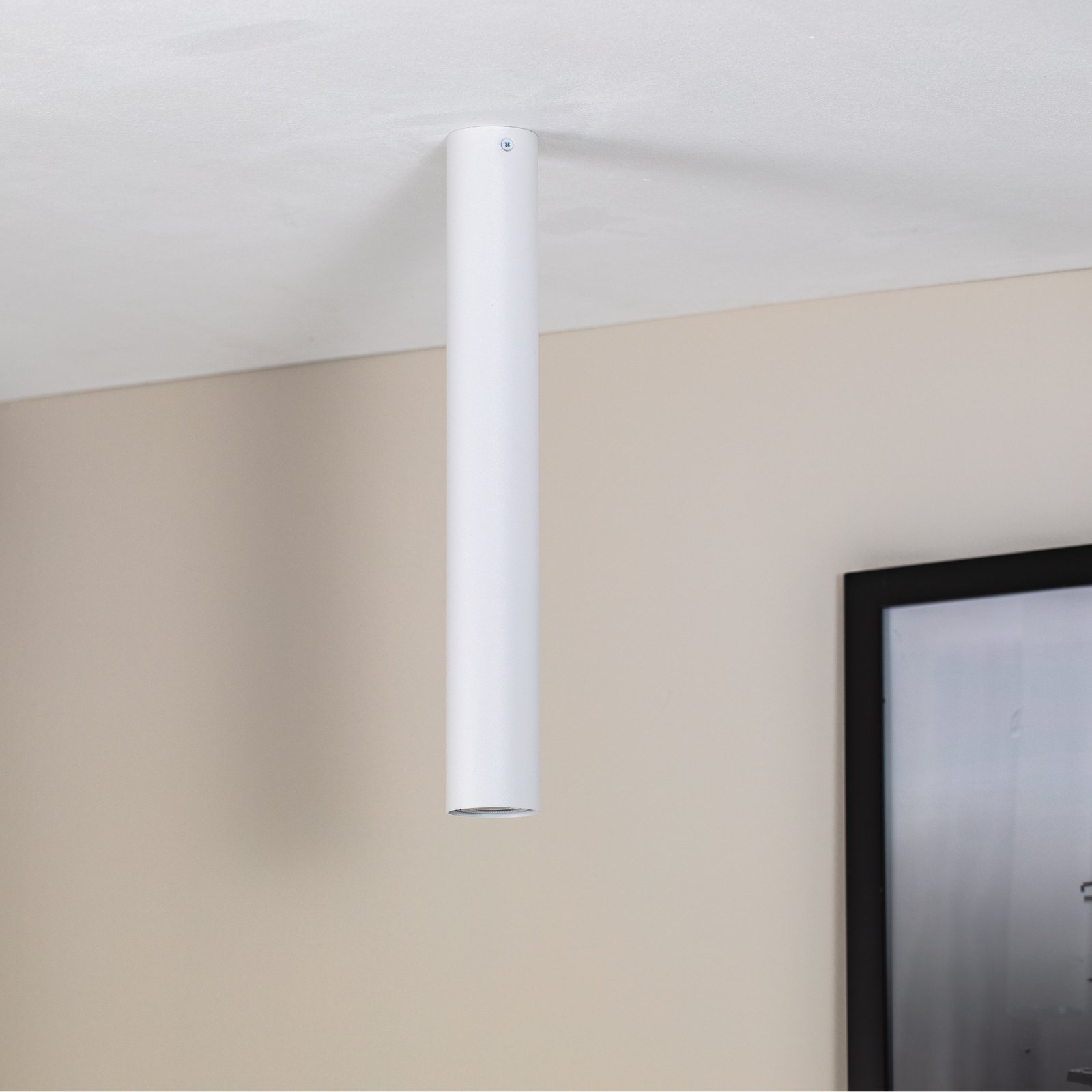 Spot pour plafond Tecno 1L, acier, GU10, hauteur 45 cm, blanc