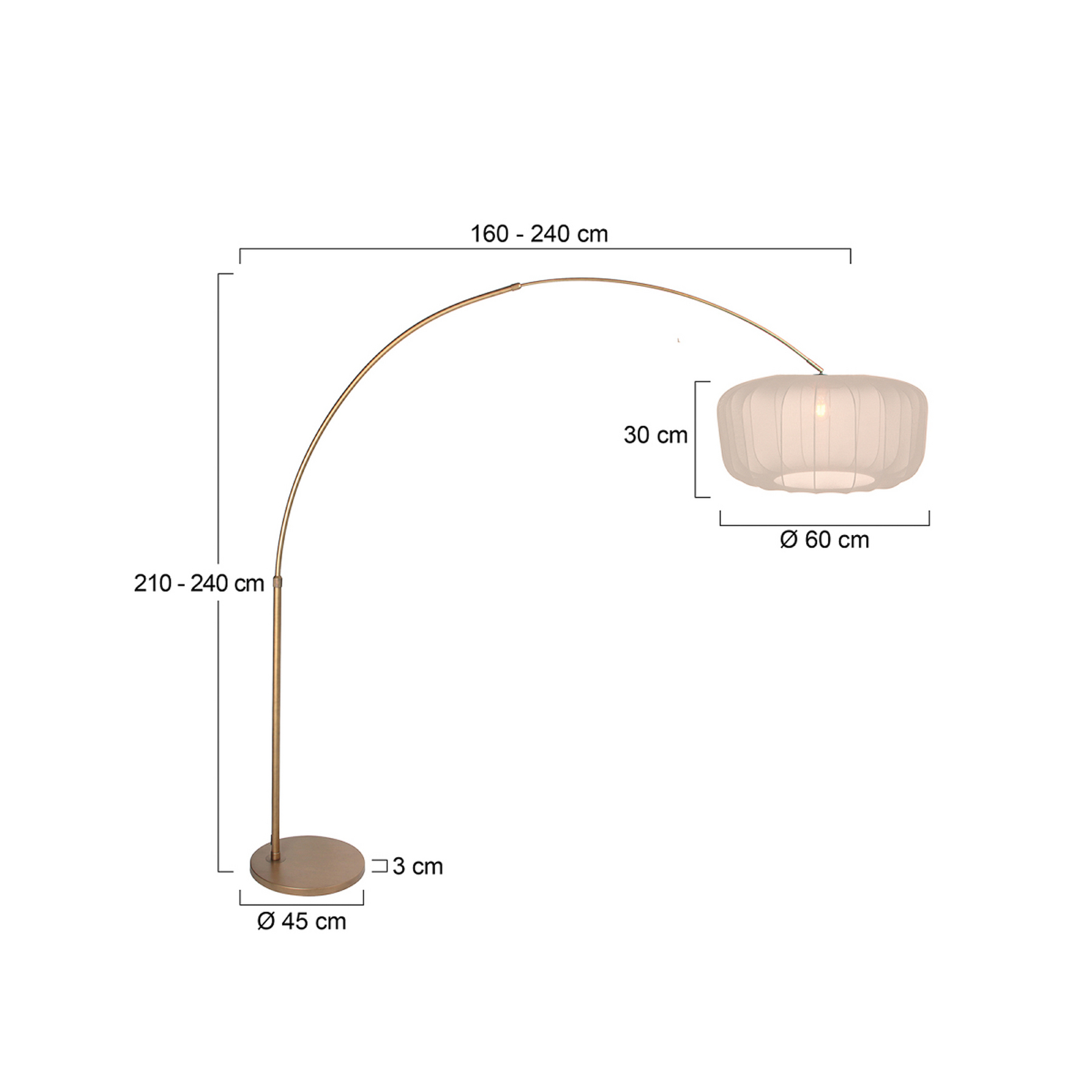Kaareva lattiavalaisin Sparkled Light, pronssi/nylon, kermanvärinen, 240 cm