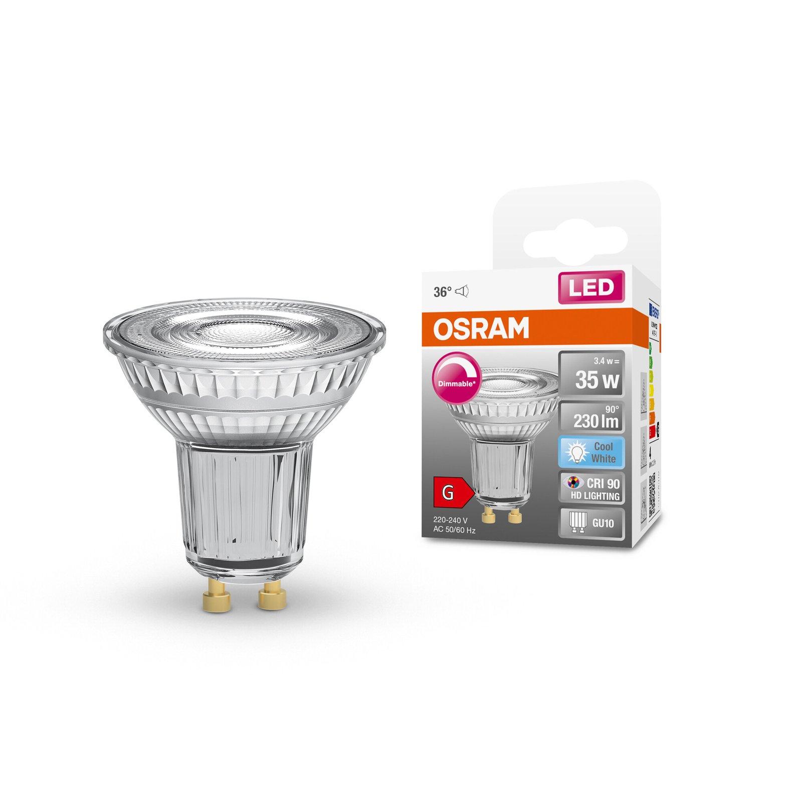 OSRAM LED reflektor GU10 3,4W 940 36° 230lm dim