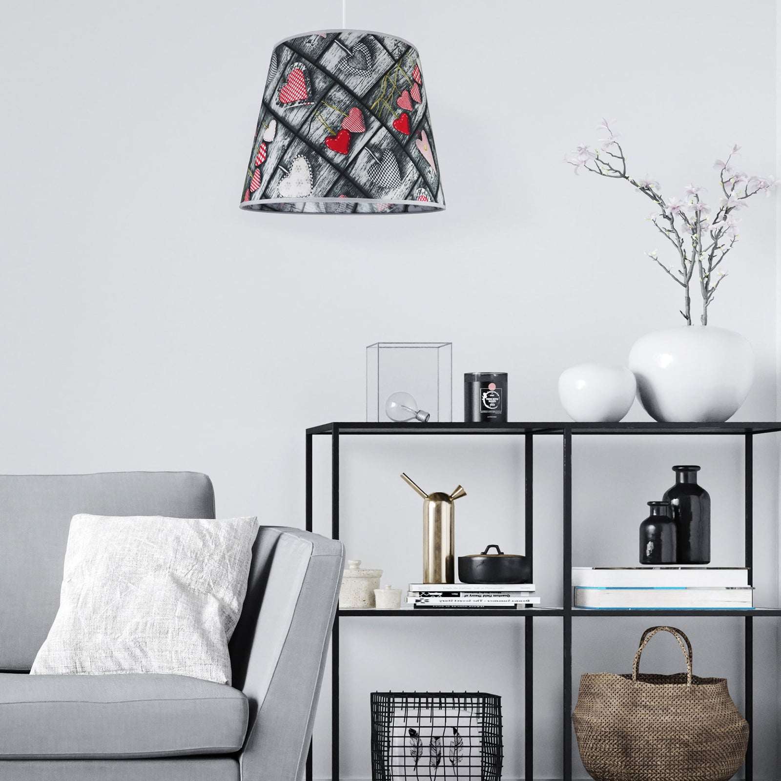 DUOLLA Hearts hanging light, for Living / Dining Room, synthetic fibre fabric, E27, 40 W, energy efficiency: A++