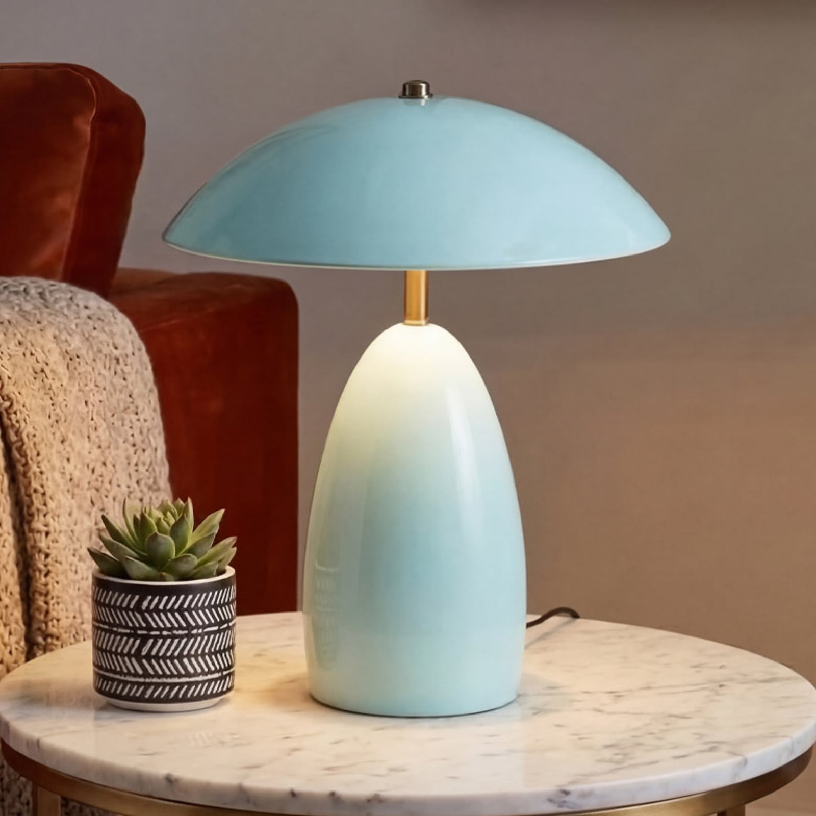 Lampa stołowa LED Poppy, jasnoniebieska, wysokość 35 cm, metalowa, ściemniana