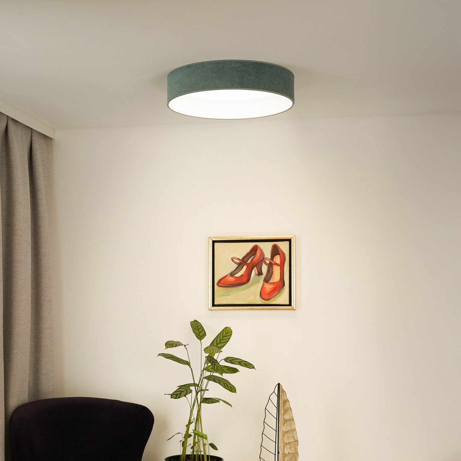 LED griestu gaismeklis Plafond, piparmētru zaļš, audums, Ø 45 cm, 3 pakāpieni