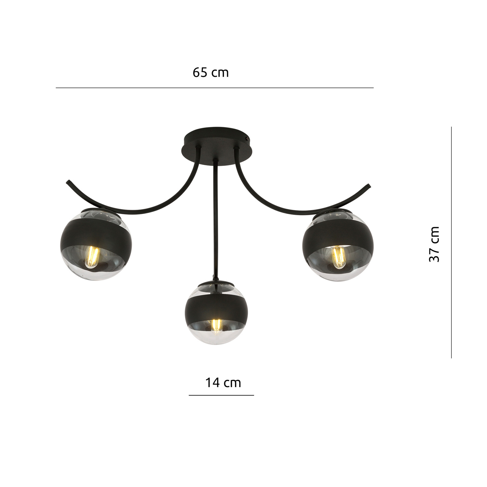 Boston plafondlamp, zwart/helder, 3-lamps