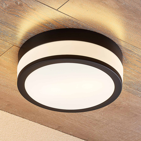 Lindby Flavi plafoniera da bagno, Ø 28 cm, nero