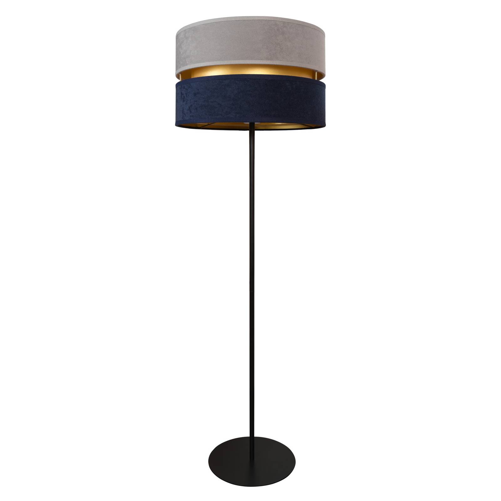 Stehleuchte Duo, marineblau/grau/gold, Höhe 145cm