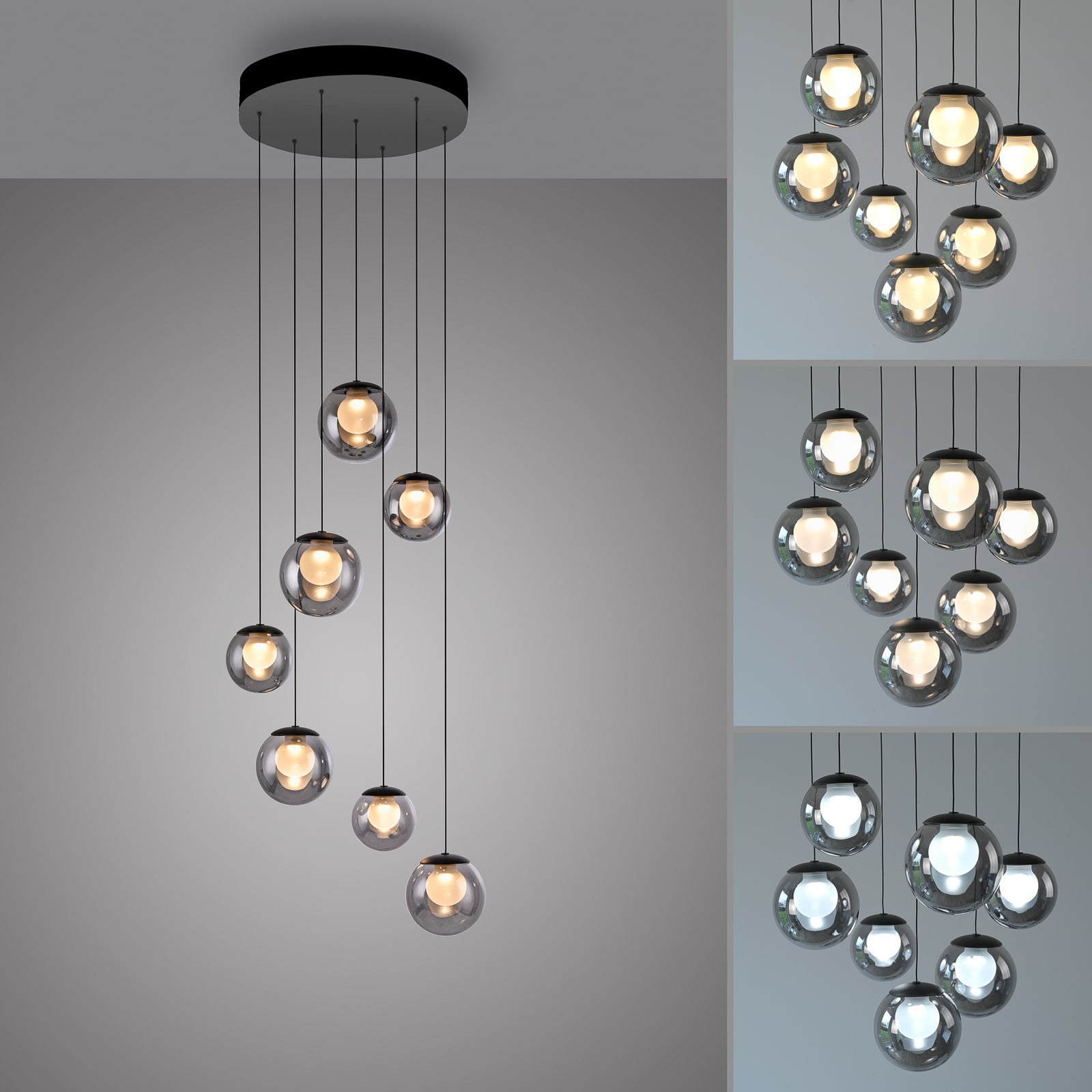 Popup LED-Hängelampe, grau/rauchgrau, Ø 40 cm, 7-flg. - PURE Popup LED-Hängelampe, grau/rauchgrau, Ø 40 cm, 7-flg. - PURE
