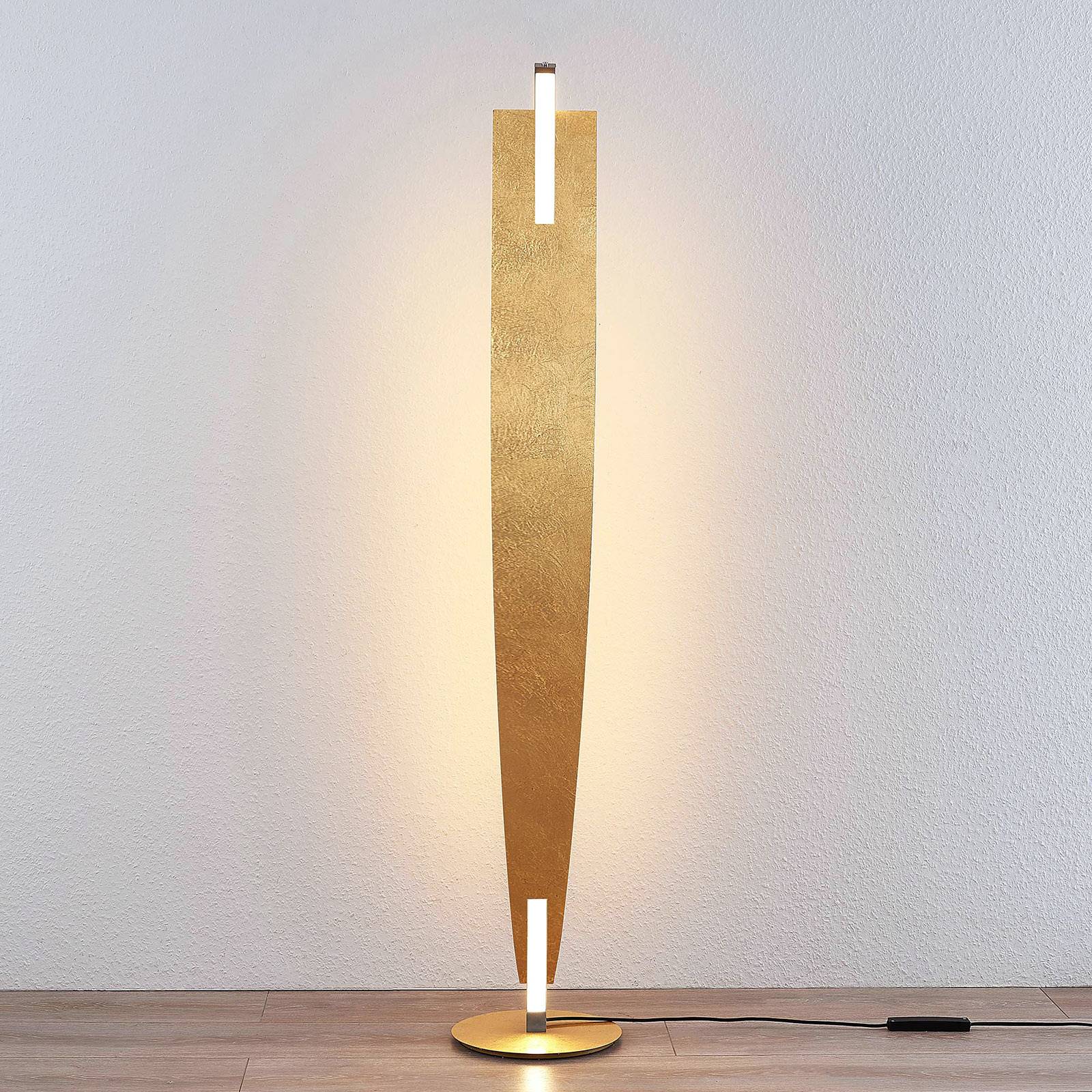 Lampa stojąca LED Lucande Marija, kolor złoty, metal, 140 cm