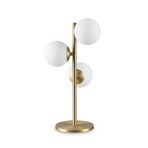 Stolová lampa IDEAL LUX Perlage, mosadz/biela, výška 43 cm, 3-pl. žiarovka