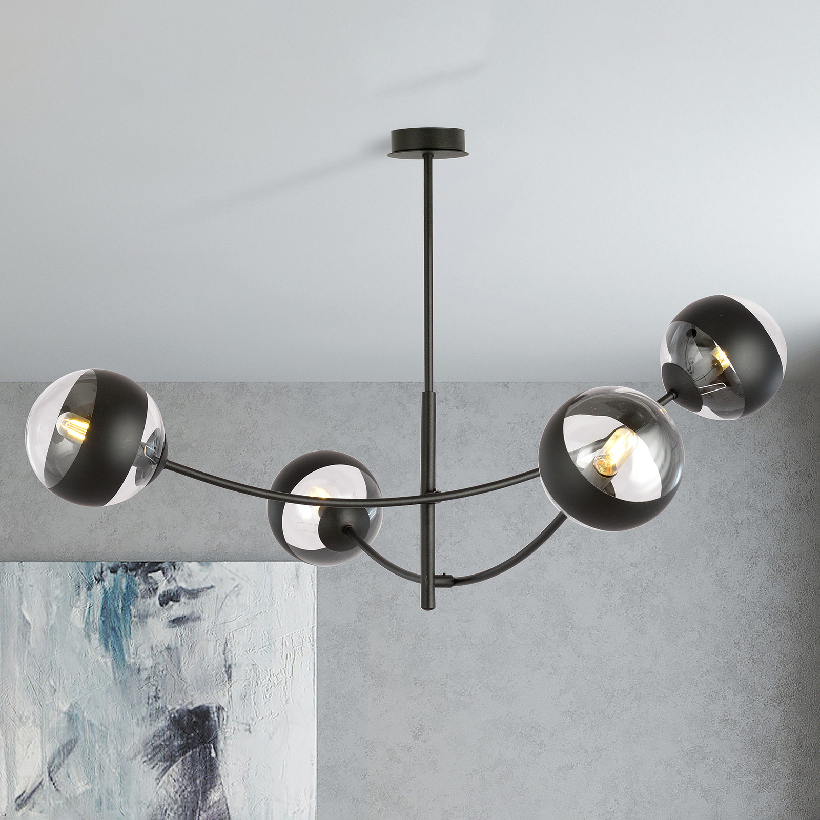 Taklampe Hunter, svart/transp, 4 lyskilder