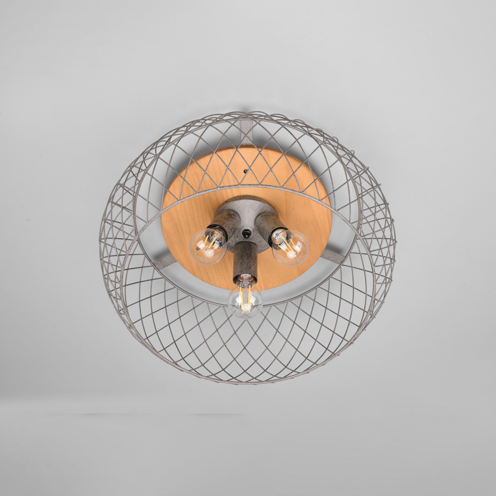 Tamil ceiling lamp with antique nickel cage shade