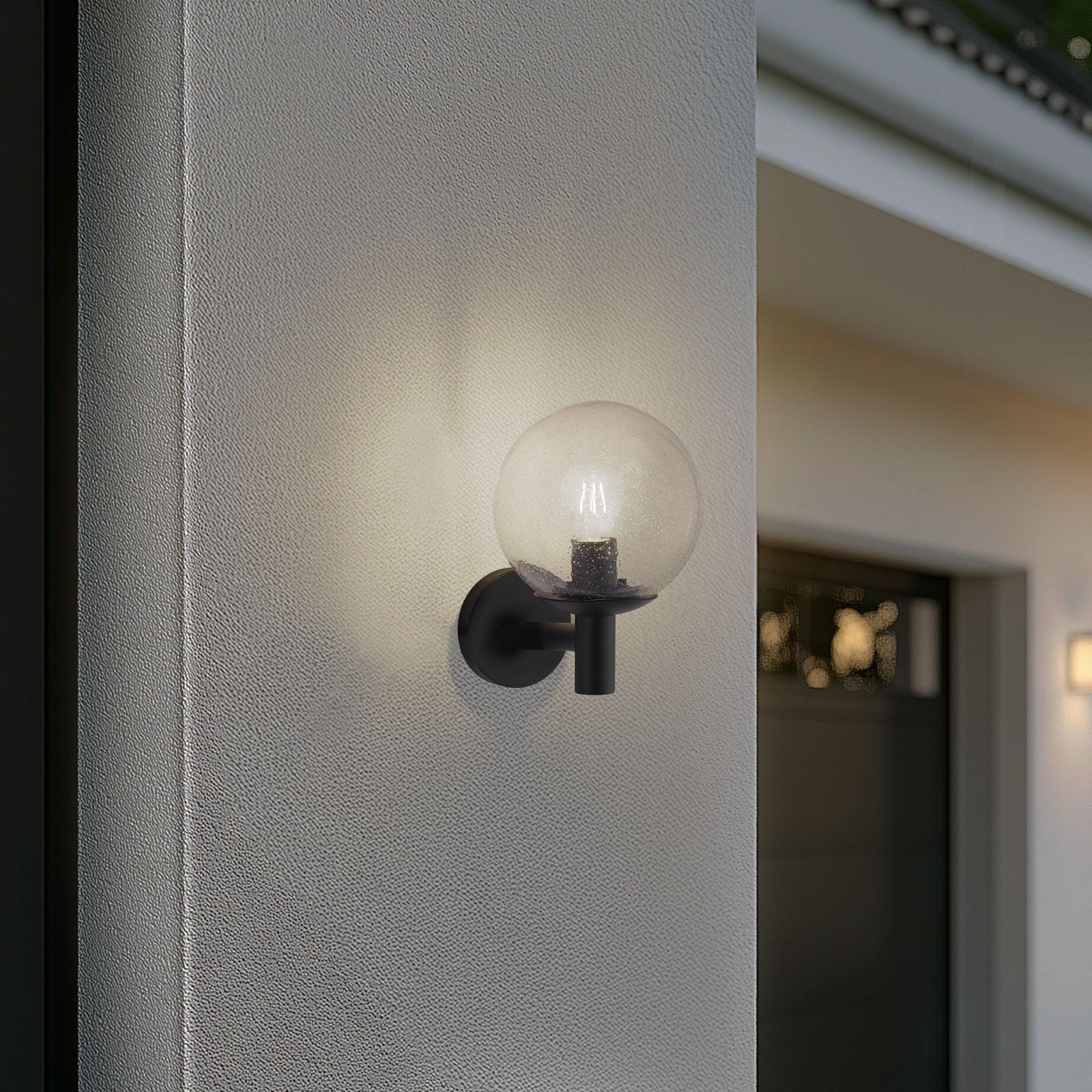 Lindby outdoor wall light Dangan, clear, glass, Ø 20 cm