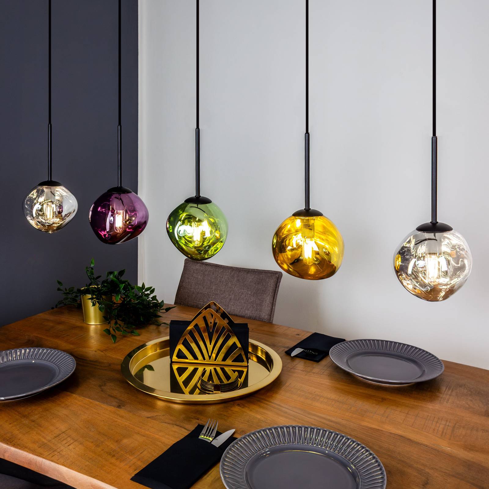 Eco-Light Suspension Canopus multicolore à 5 lampes verre E14