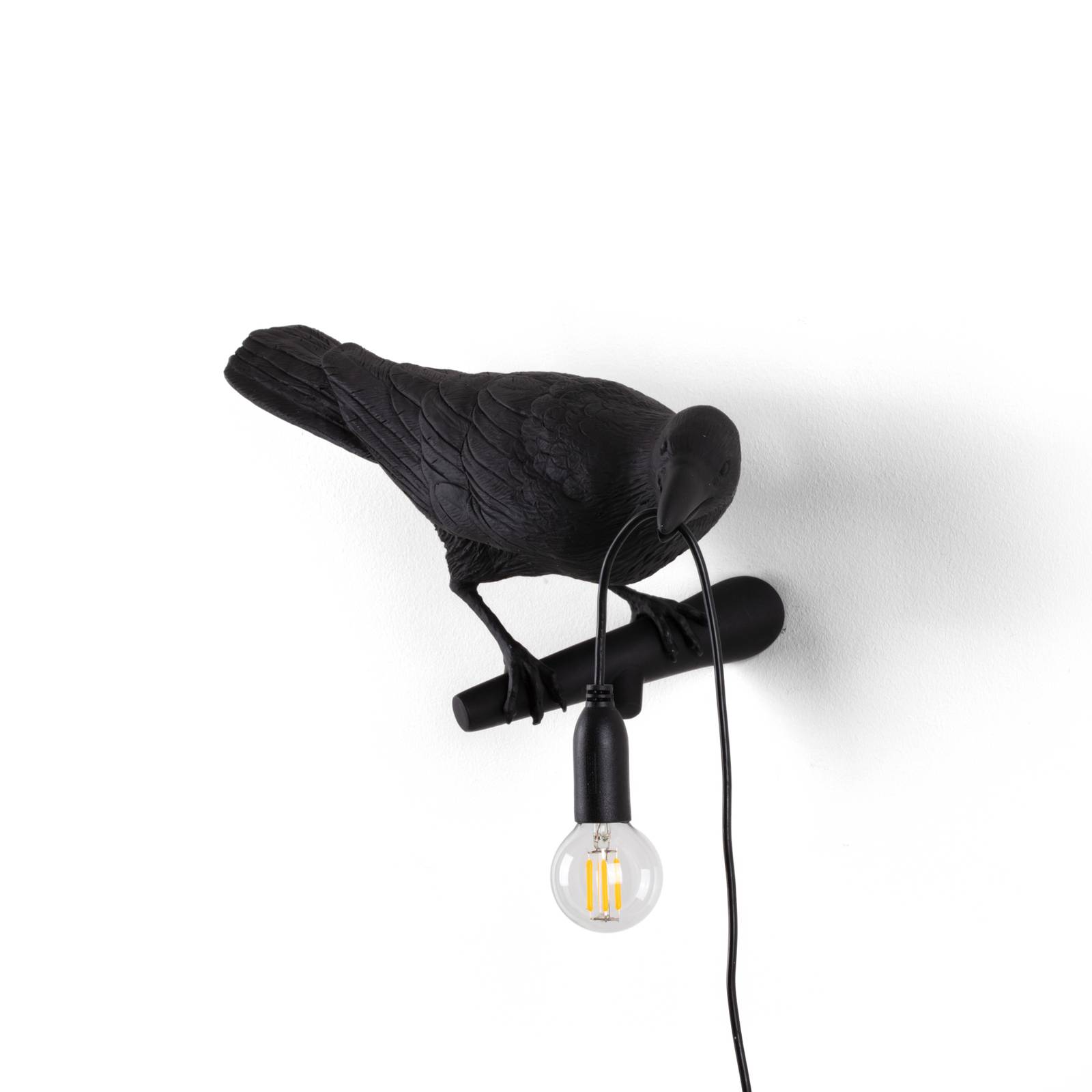 SELETTI LED dekorvägglampa Bird Lamp vy åt höger svart