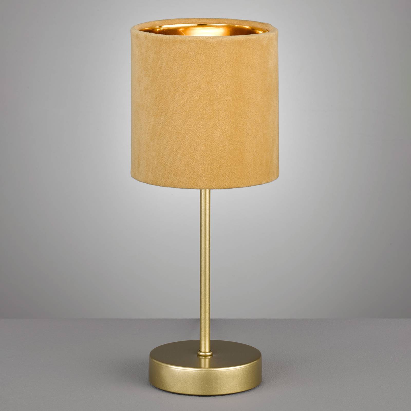 FISCHER & HONSEL tafellamp Aura, voet goud, kap geel/goud, voor woon-/ eetkamer, metaal, stof, E14, 25 W, H: 34 cm