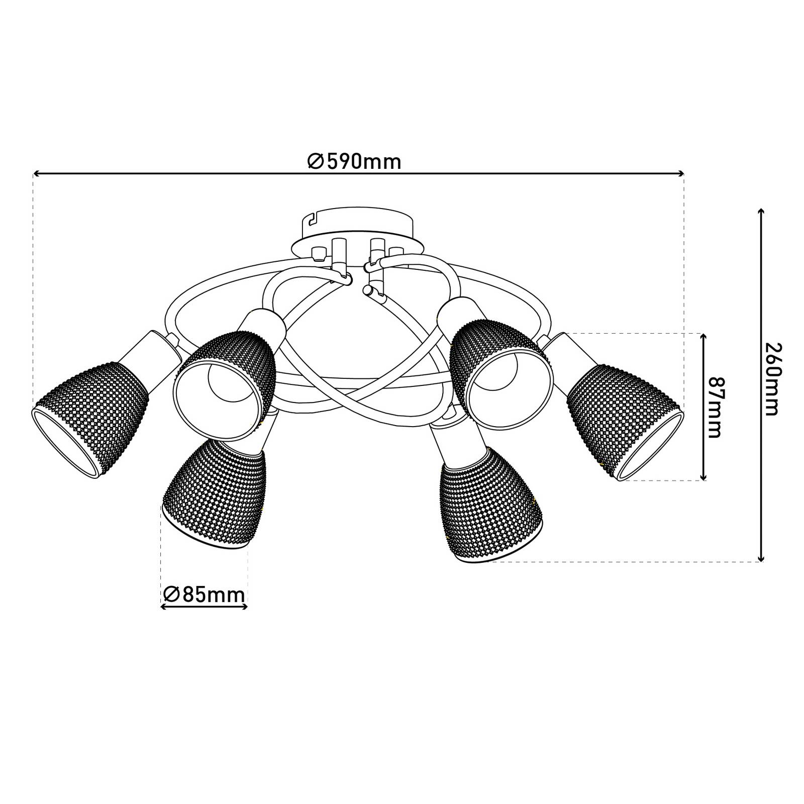 Lampa sufitowa Lindita, 6-punktowa, szkło, dymnoszara, E14