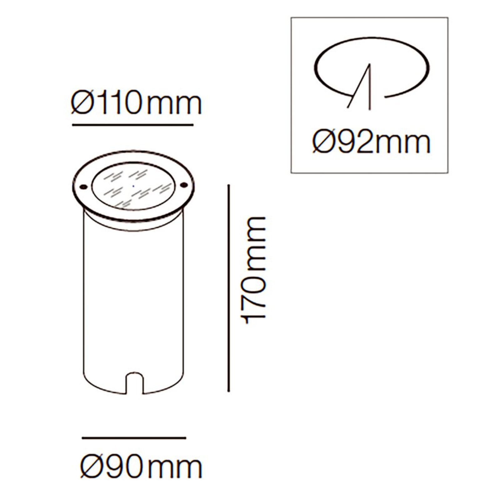 Sub 2 LED 3000K Round Nedgravnings Spot Stainless Steel - LIGHT-POINT