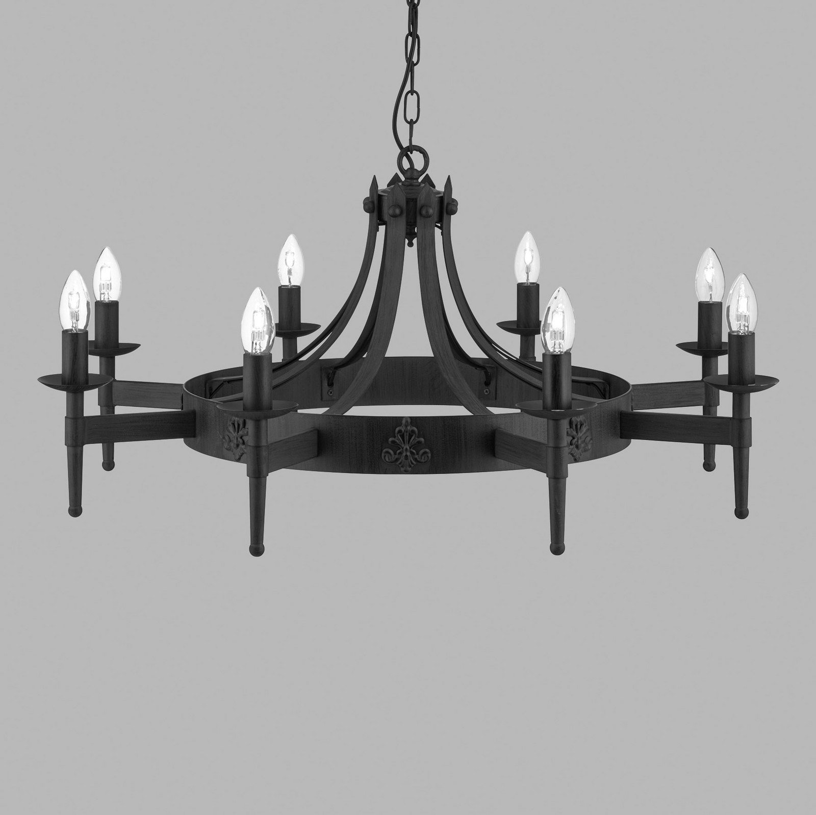 Searchlight Candelabru Cartwheel II 8 becuri - Camera de zi / sufragerie - Antichitate - negru - Metal