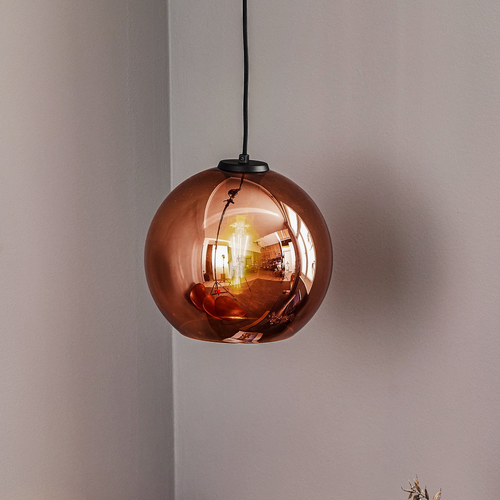 Euluna Lampă suspendată Polaris sticlă oglindită cupru - Camera de zi / sufragerie - modern - cupru oglindit negru - Metal