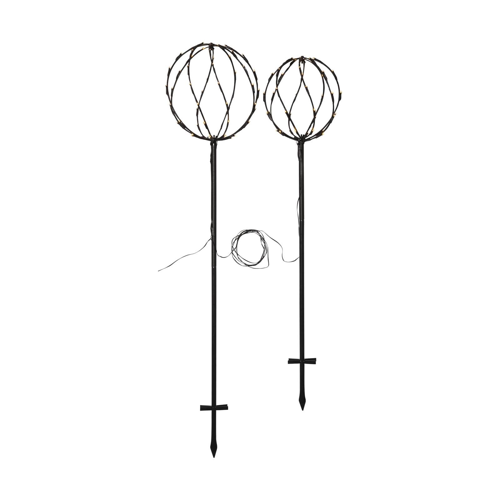 LED-Erdspießleuchte Sphere, schwarz, Metall, 2er-Set