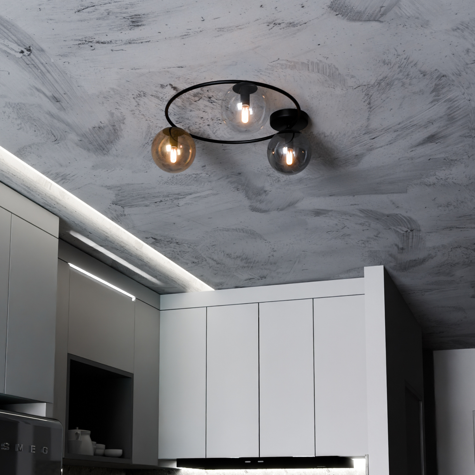 Ascella ceiling light, 3-bulb, black/multicoloured