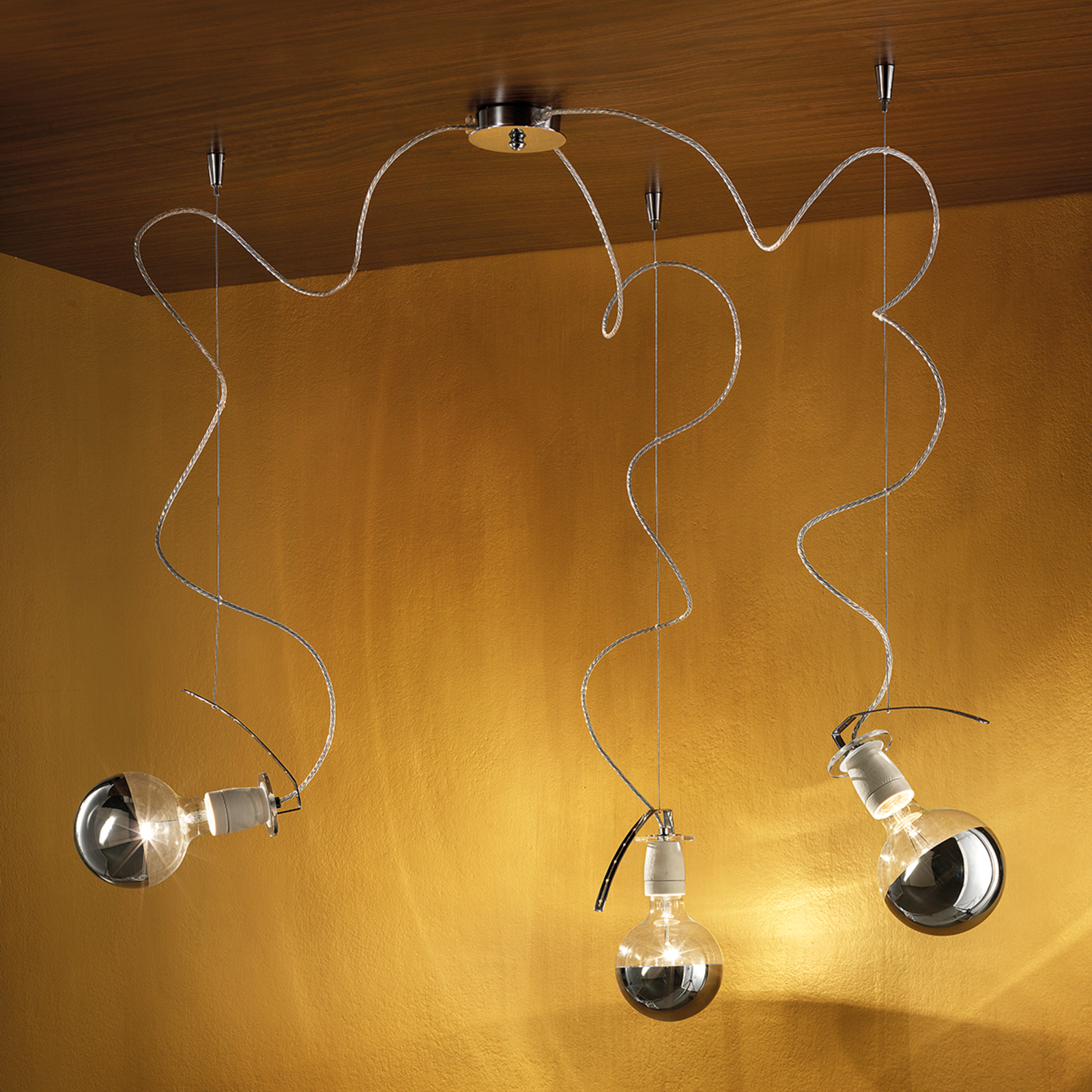 BRAGA Three-bulb hanging lamp Orchestra 2, for Living / Dining Room, metal, E27, 100 W, energy efficiency: A++