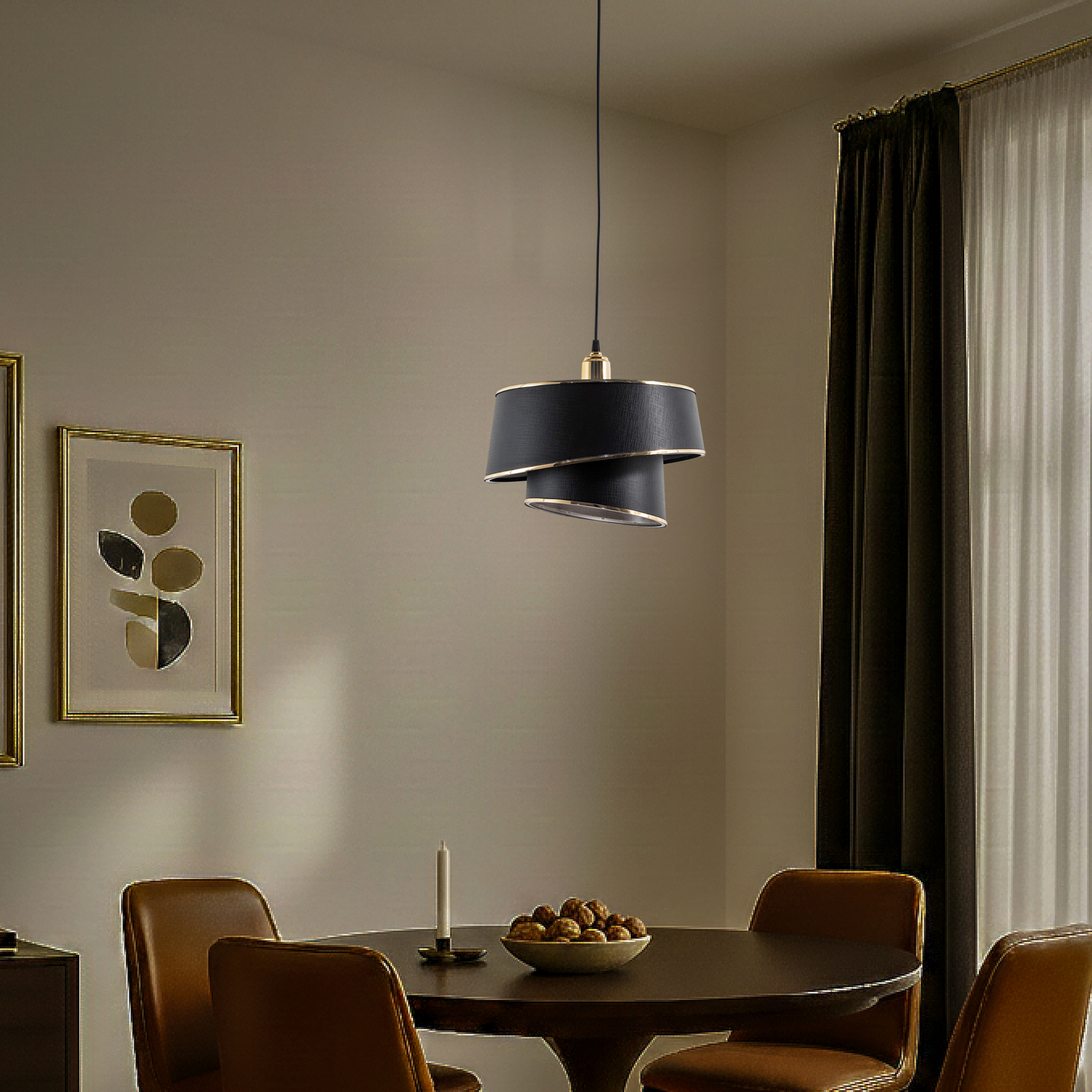 Hängeleuchte Lima, schwarz/gold, Stoff, Metall, Ø 32 cm