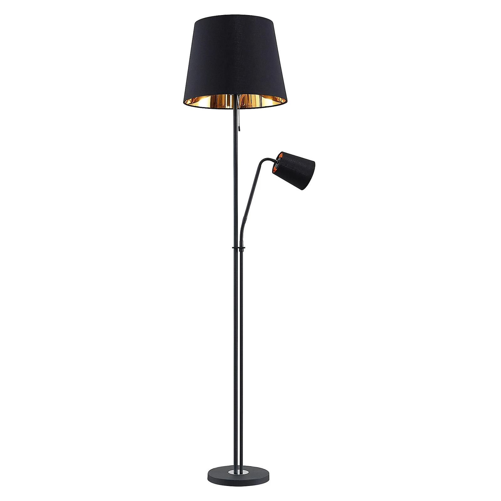 Lindby lampadar Efalia, negru / auriu, textile, lumină de lectură