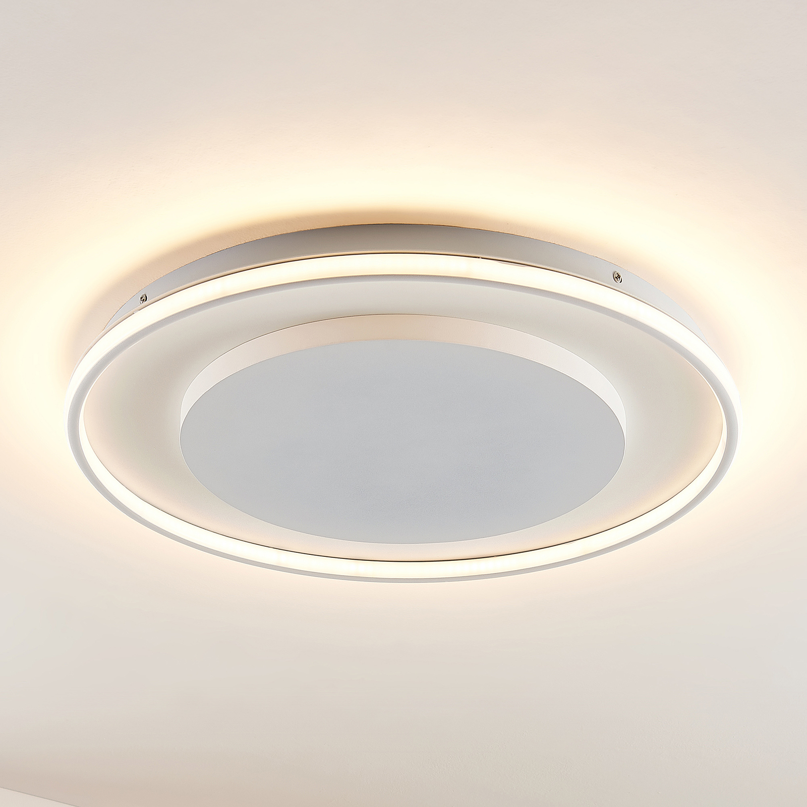 Lucande Murna LED ceiling lamp, Ø 61 cm, for Living / Dining Room, aluminium, silicone, 34 W, energy efficiency: A+, H: 6.5 cm