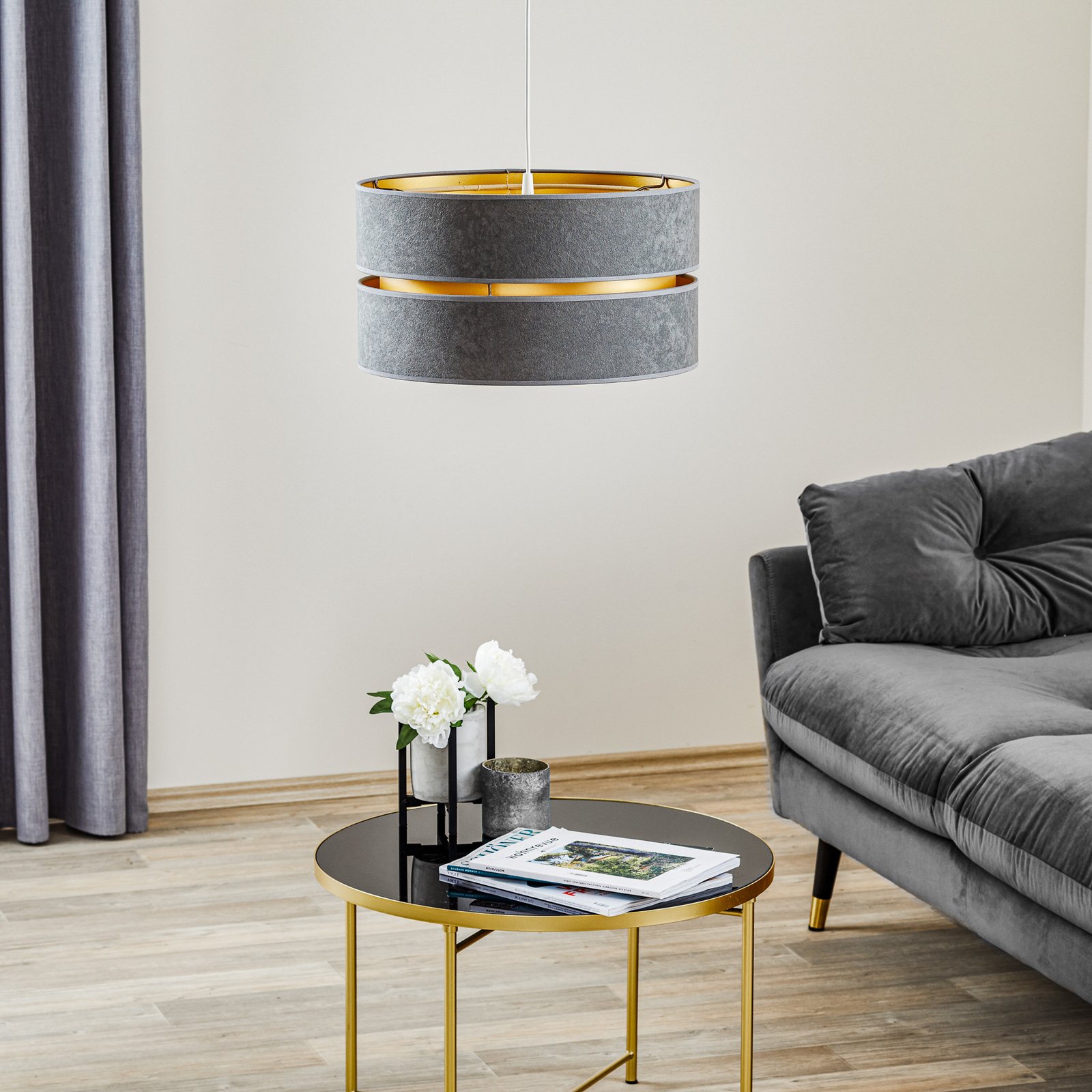 Duo hanging light, grey/gold, Ø 40 cm, 1-bulb