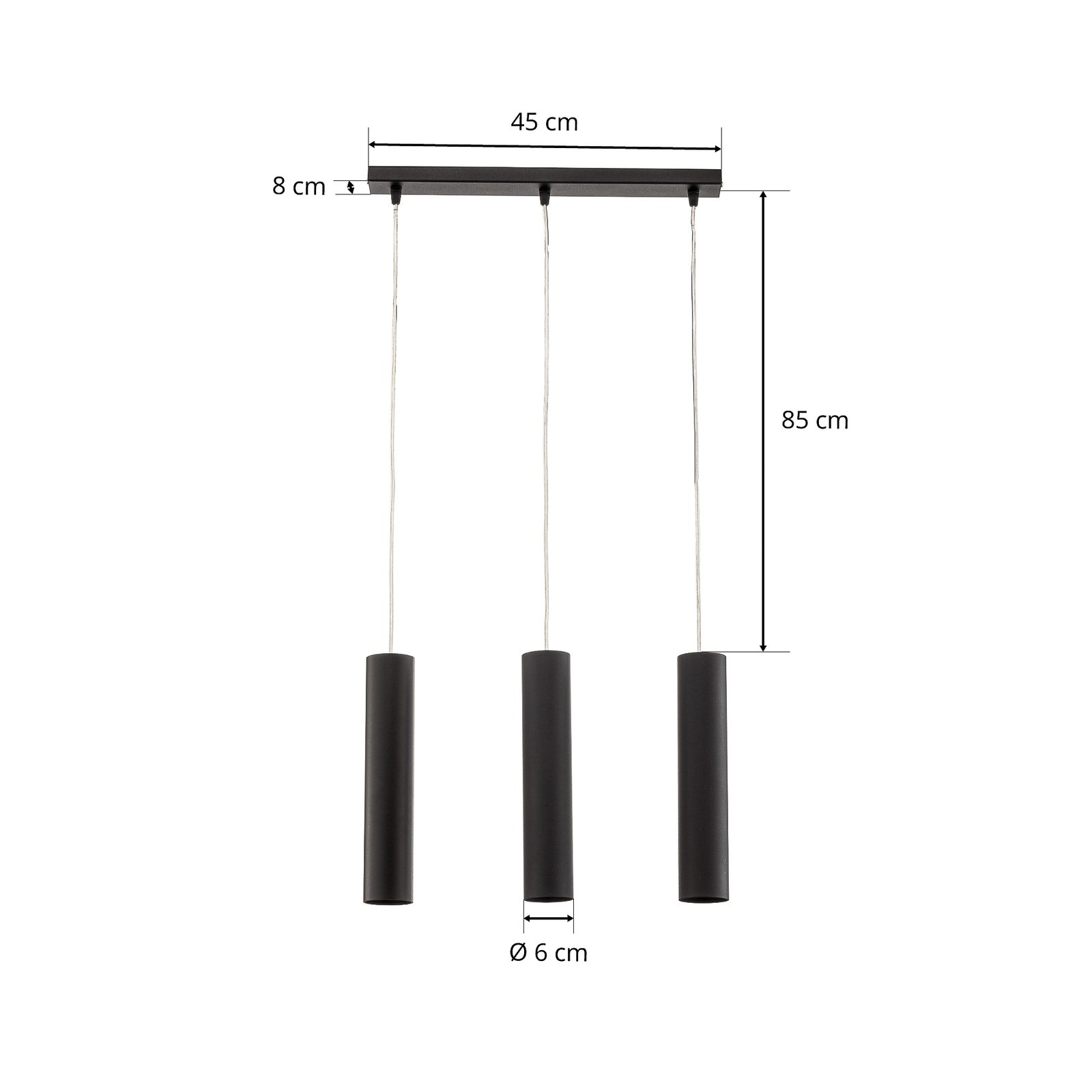 Tube hanging light, black, 3-bulb