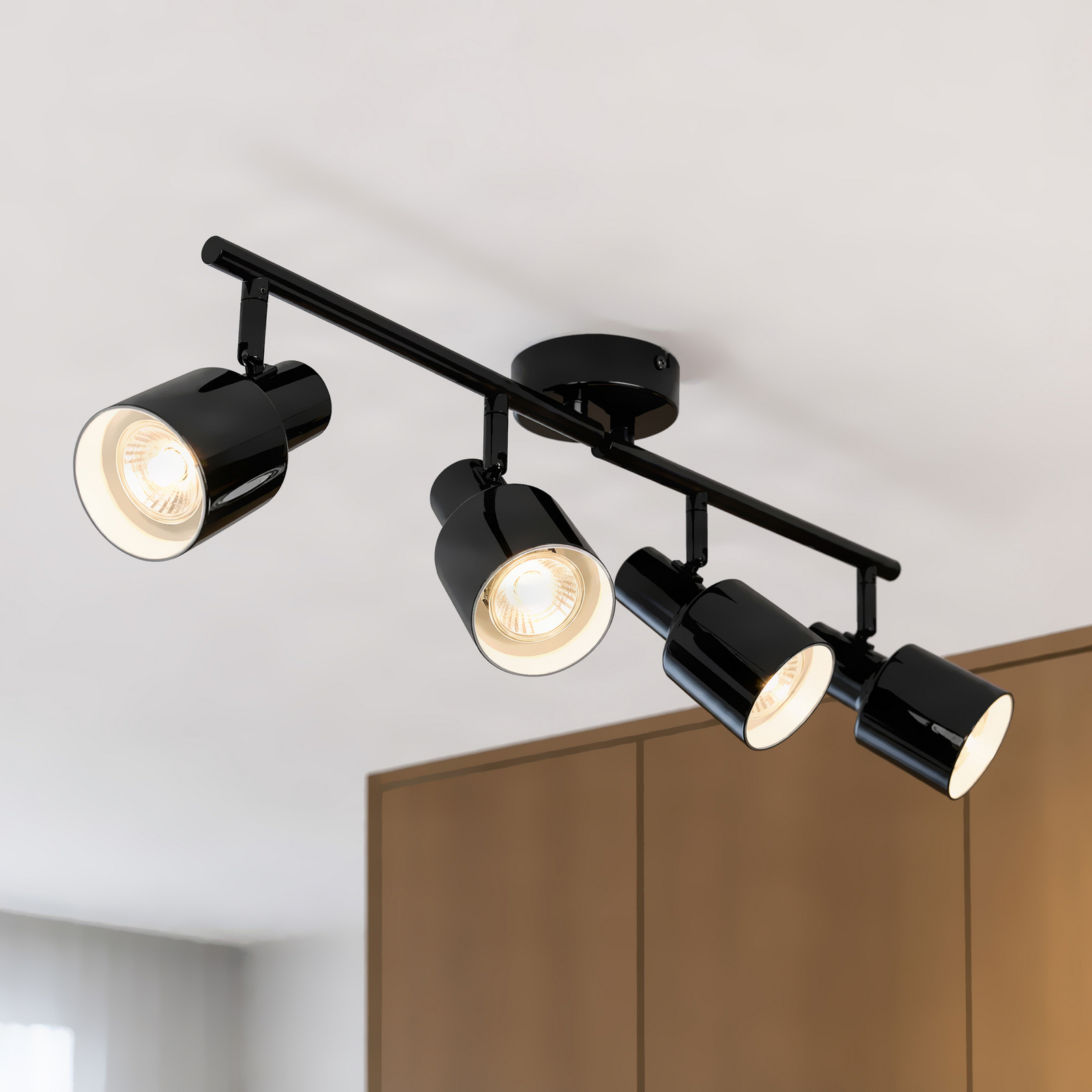 Downlight Lindby Ovelia, negro, 80 cm, 4 luces, E27