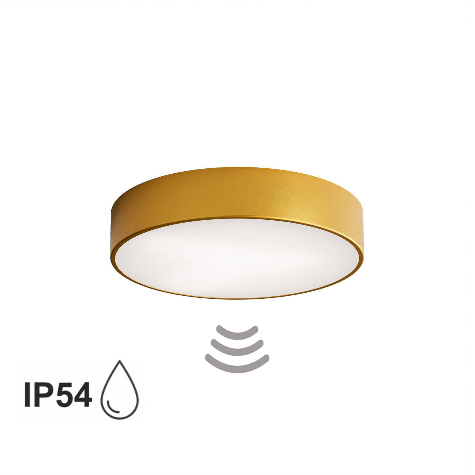 Deckenlampe Cleo 400, gold, Sensor, IP54, Ø 40 cm, Metall