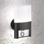 LED outdoor wall light Diego, black, house number light