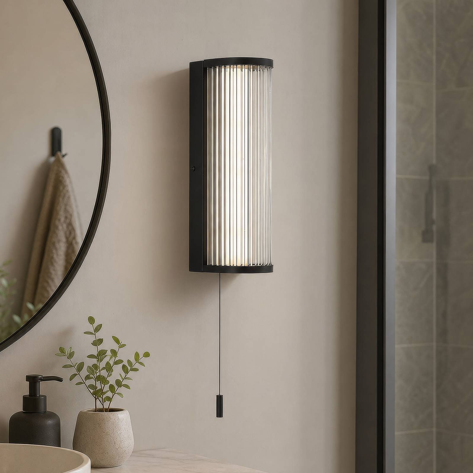 Kinkiet LED Rue, czarny, IP44, metal, szkło, 3 000 K