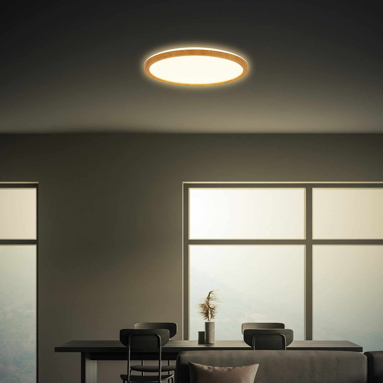 Briloner Plafonieră LED Tava Wood Ø 29 cm plastic 3.000 K - Camera de zi / sufragerie - lemn alb