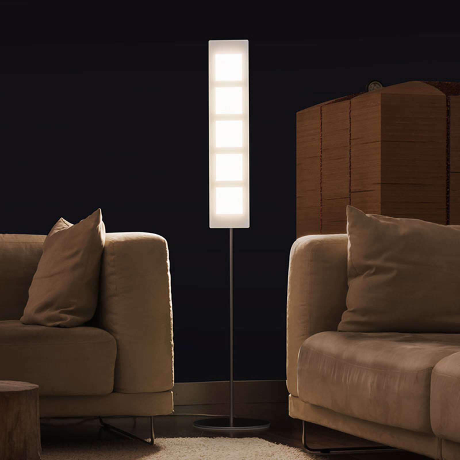 OMLED Made in Germany - One f5 floor lamp white, for Living / Dining Room, glass, aluminium, stainless steel, 30 W, energy efficiency: A+, H: 150.5 cm