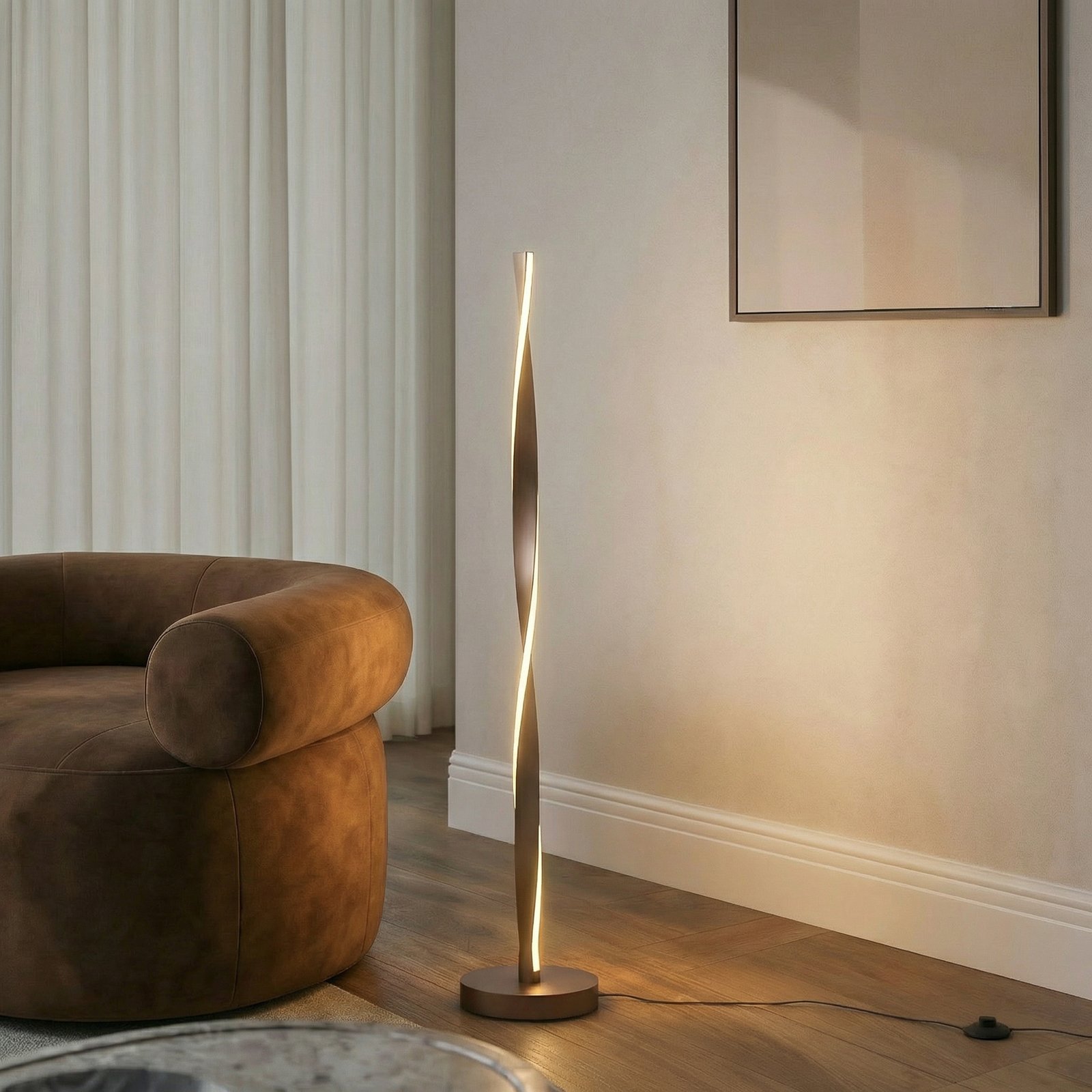 Jaren LED-gulvlampe, sort/brun, 114 cm, CCT - Lindby