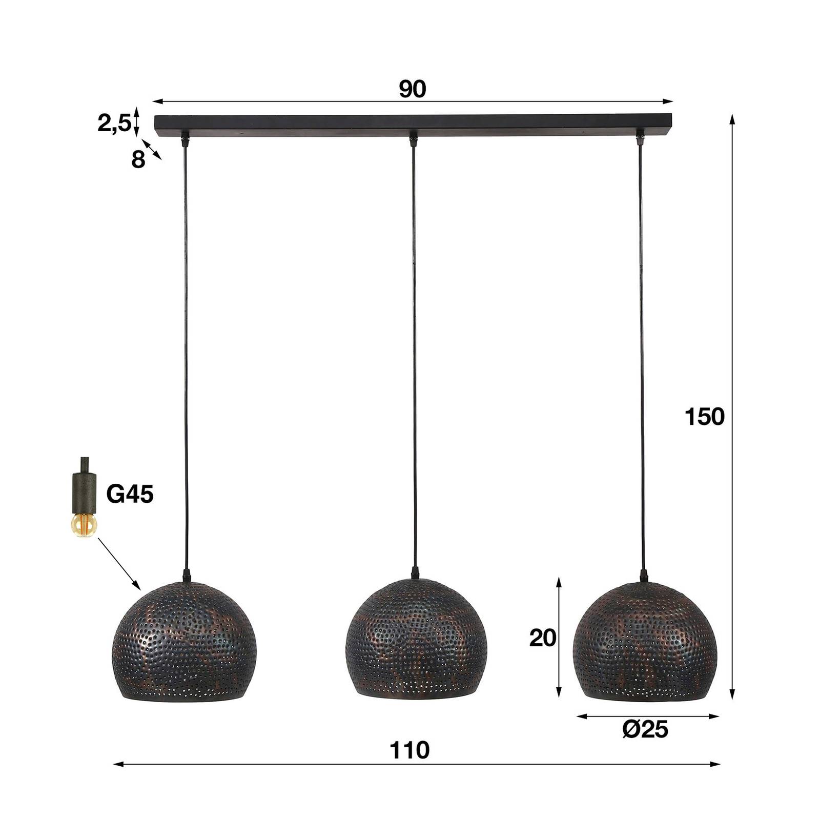 Lampa wisząca Punchray 3-punktowa kulista