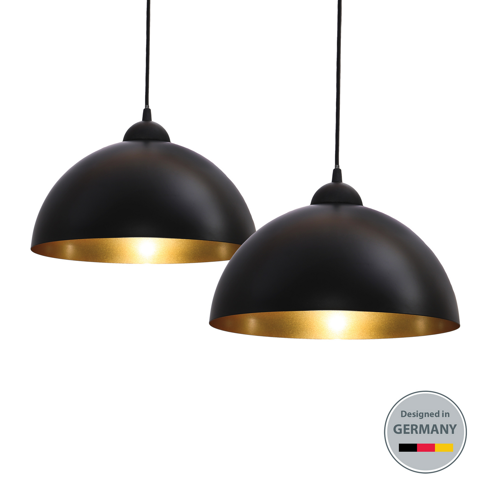 Hängelampe Goldi 2er-Set, schwarz/gold, Ø 30 cm, Metall, E27 Hängelampe Goldi 2er-Set, schwarz/gold, Ø 30 cm, Metall, E27