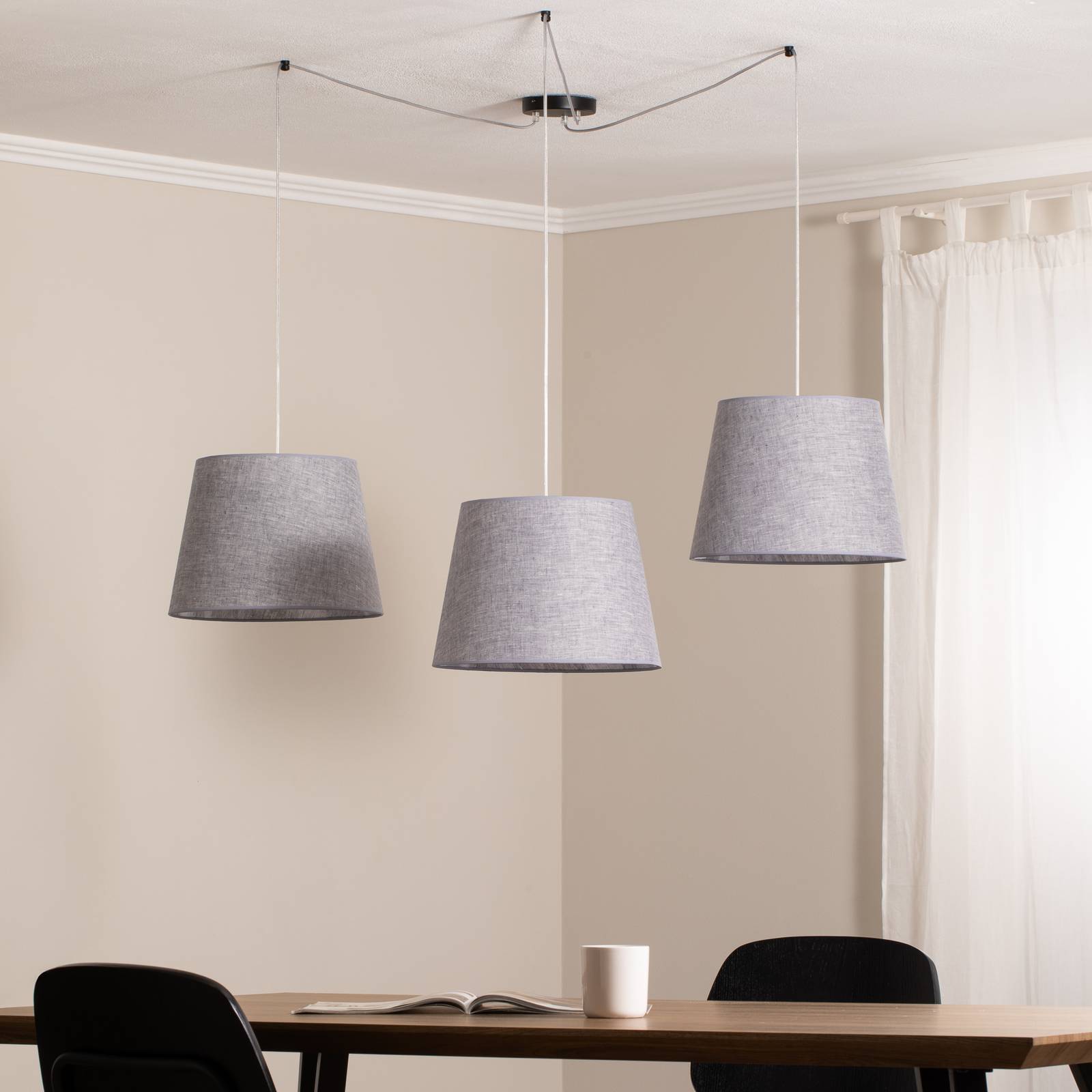 Pendellampe Ascot, grau, Stoff, 3-flg., dezentral günstig online kaufen