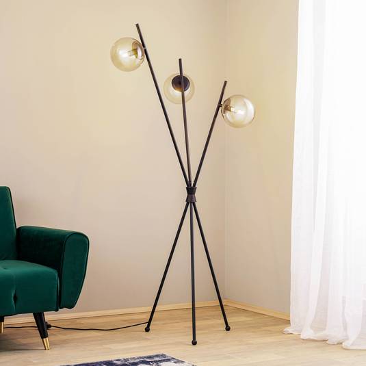Lucande Lampada Da Terra Vintage In Vetro Nero - Altezza 161 Cm, Attacco E27, Con Interruttore, Design Elegante Per Soggiorno E Sala Da Pranzo