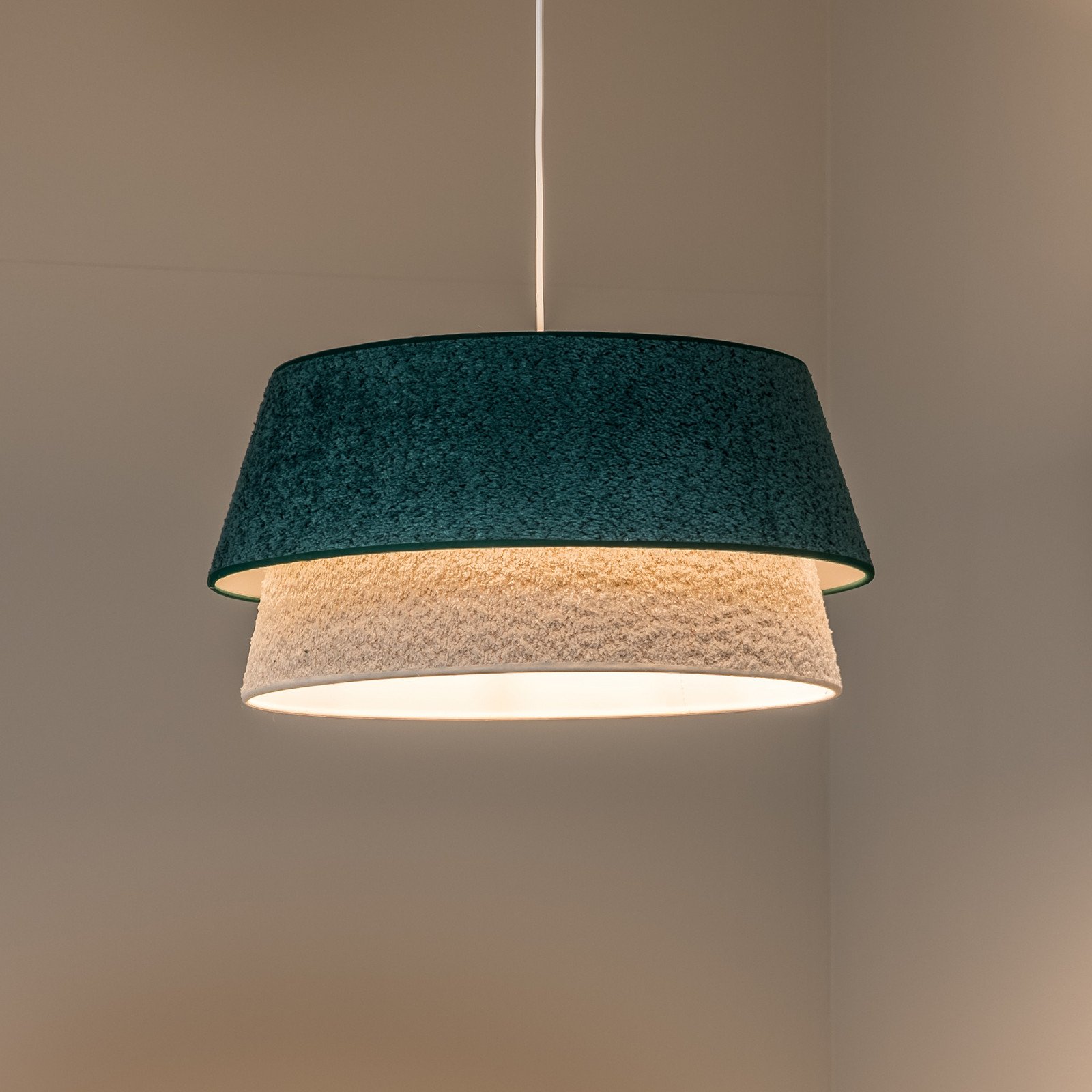 Euluna Lampă suspendată Boucle Ø 50 cm verde/ecru - Camera de zi / sufragerie - verde ecru - Țesătură / Textil