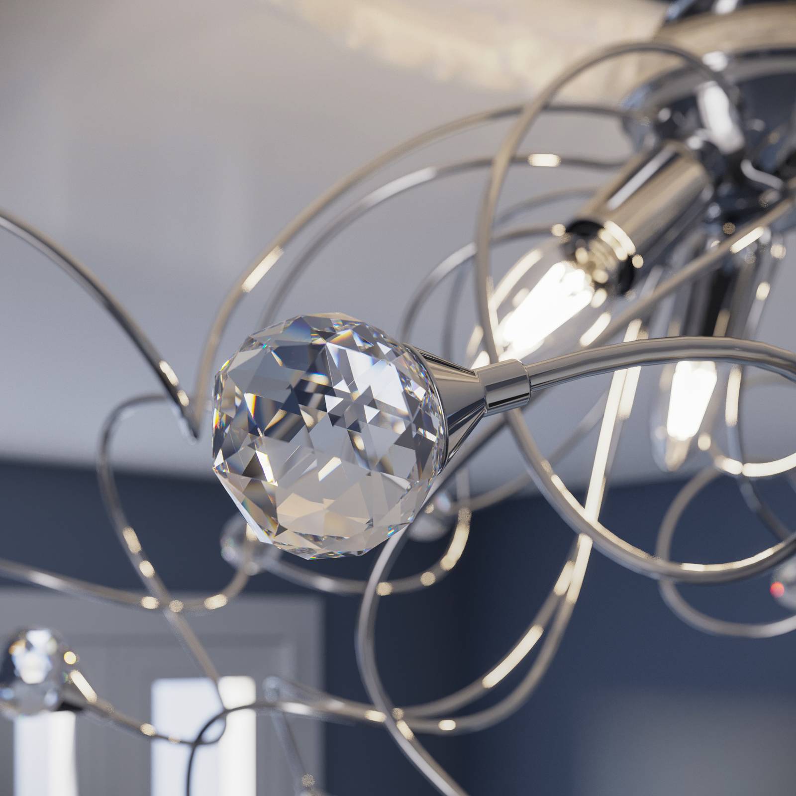 Lampa sufitowa Trilly chrom z kryształami, 3-pkt.