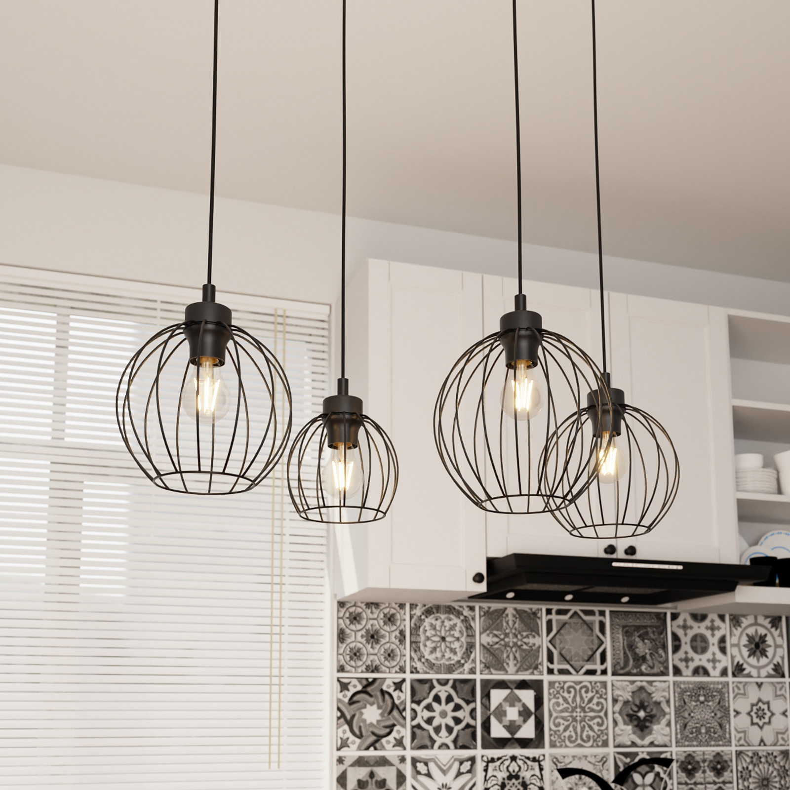 EMIBIG LIGHTING Lampă suspendată Nando 4 becuri 70 cm negru metal E27 - Camera de zi / sufragerie - modern