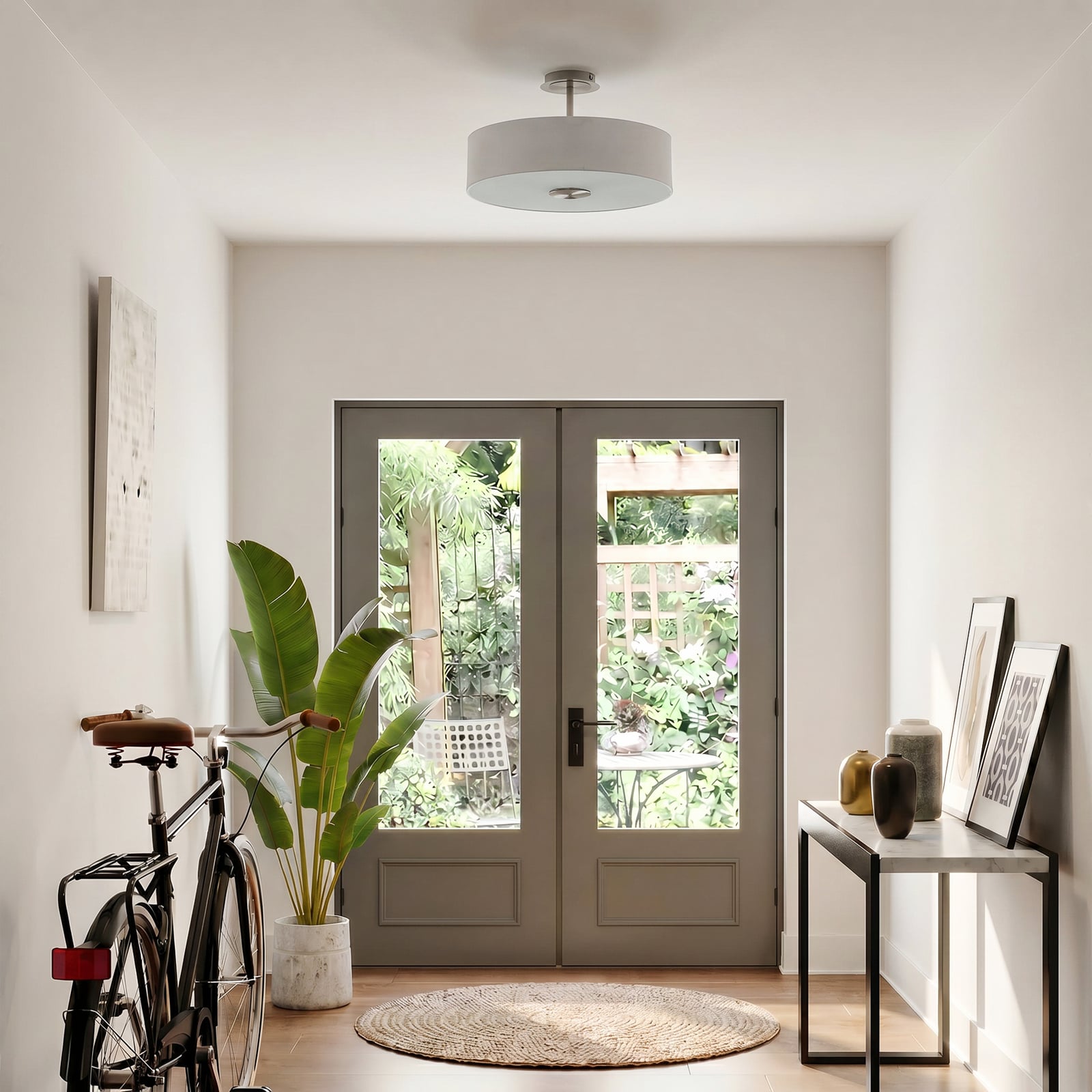 Lindby taklampa Josia, vit, tyg, Ø 47 cm, E27