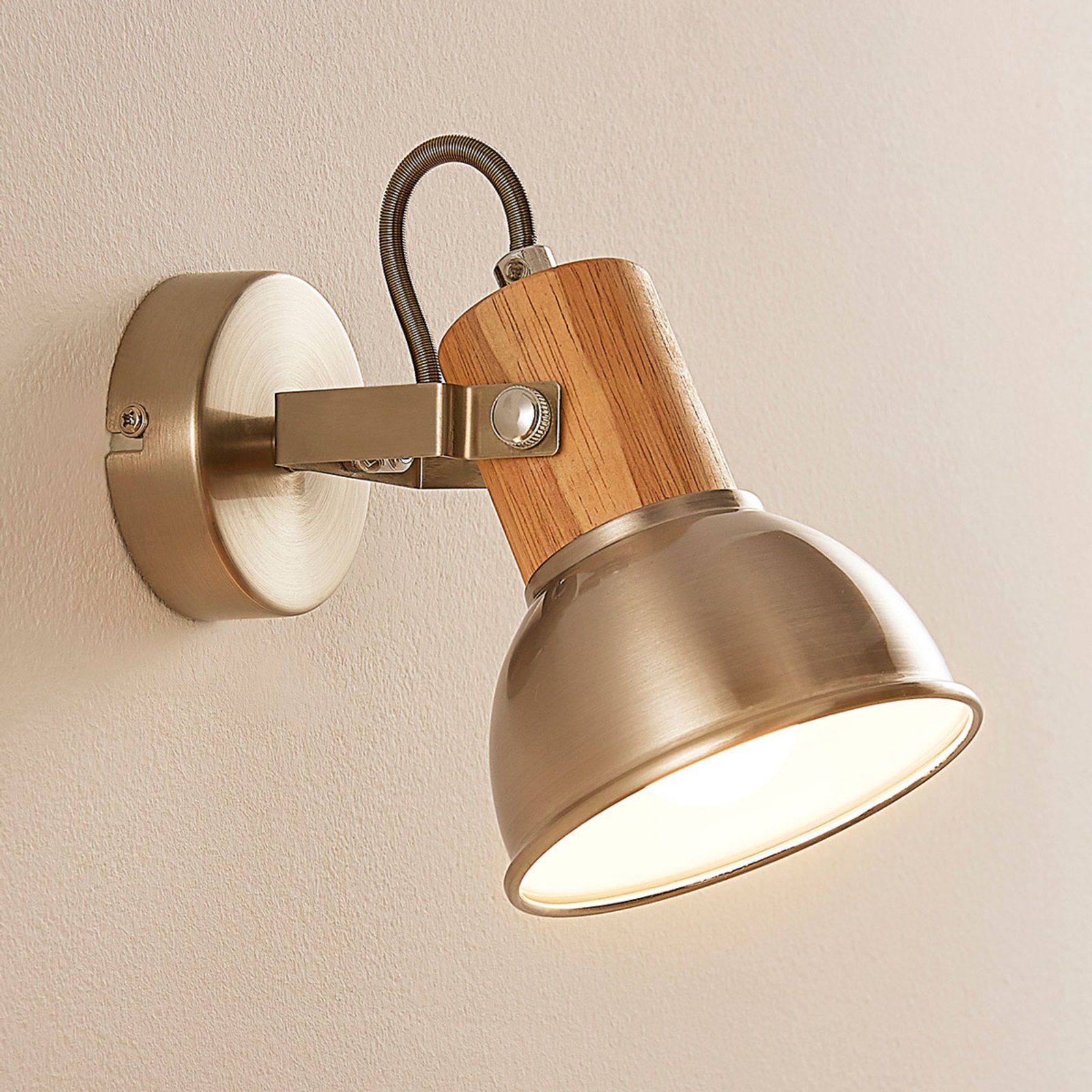 Lindby LED wall and ceiling spot Dennis, wooden detail, for Bedroom, metal, wood, E14, 4.5 W, energy efficiency: A+, W: 11.2 cm, H: 15 cm