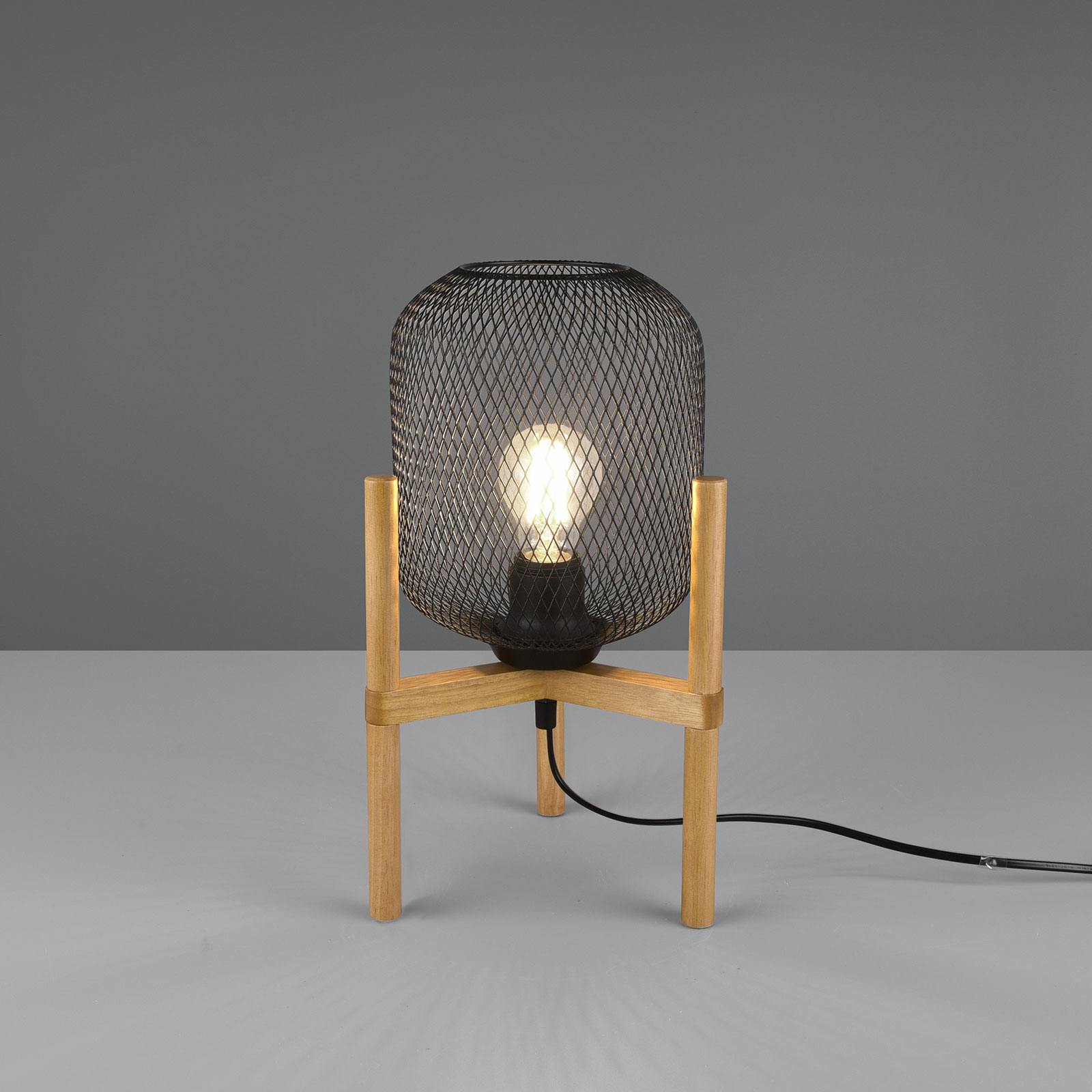 Tafellamp Calimero met driebeen-houten frame